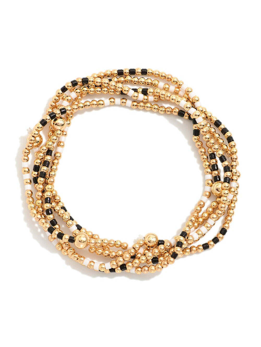 Set of 5 Game Day Beaded Stretch Bracelet Stack Black White Gold Heishi
